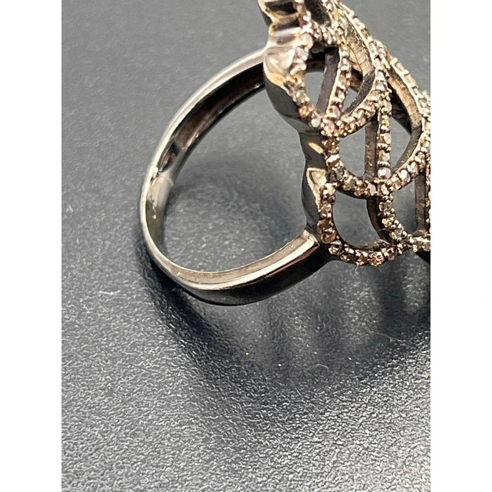 Designer Pave Chocolate Diamond 925 Sterling Silver Sophisticated‎ Ring Sz 8.5